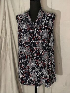 Tommy Hilfiger Sleeveless Floral Print Blouse - Navy, White & Red